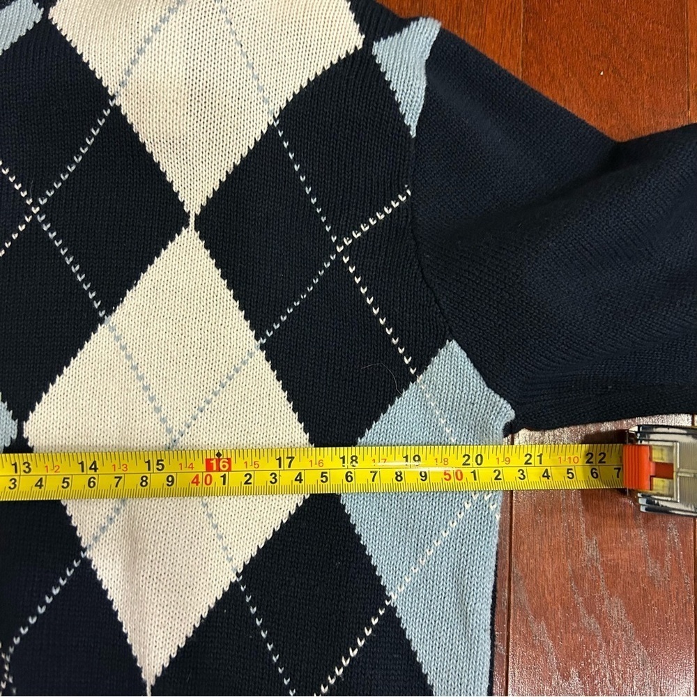 Brandy Melville Argyle Crewneck Sweater navy one size 100-% cotton - Picture 6 of 9